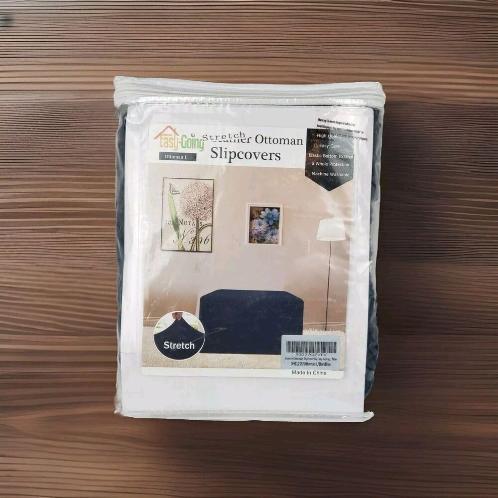 Easy-Going Stretch Ottoman Cover Large Navy Blue Soft Furniture Protector Stool
